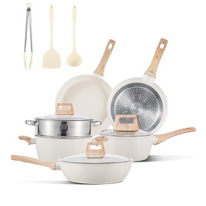 SUGIFT Nonstick Cookware Set with Lids, Steamer & Utensils, Die-Cast Aluminum, All-Stove Compatible, PFOA-Free - 1 of 4