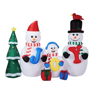 SEVOBAL Inflatable Holiday Decorations 8FT Christmas Inflatable Decoration, Inflatable Snowman Family JOY Xmas Tree, Multicolored, 94.5"*45.3"*74.8"