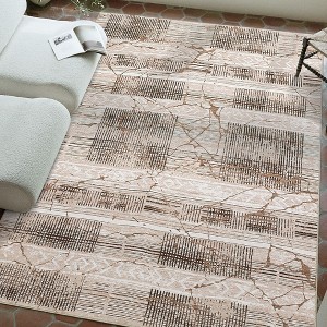 Boho Marble Rugs Washable Area Rug Geometric Distresses Farmhouse Accent Rugs Ultra-Thin Throw Rugs Floor Carpet for Living Room - 1 of 4