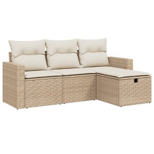 vidaXL Patio Sofa Set with Cushions Outdoor Furniture 4 Piece Poly Rattan - Beige and Cream Without Storage - 1 of 4