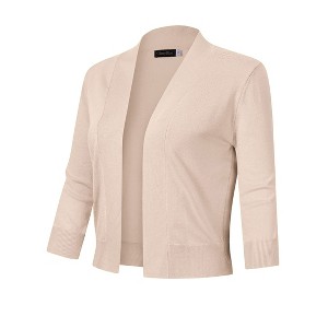 Women’s 3/4 Sleeve Cropped Cardigan Sweaters Open Front Knit Short Bolero Shrugs - 1 of 4