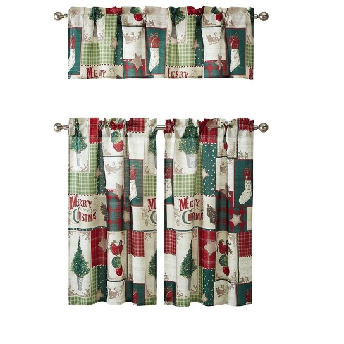 Kate Aurora Holiday Living Merry Christmas Kitchen Curtain Tier And Valance Set 56 In W X 36 L Target