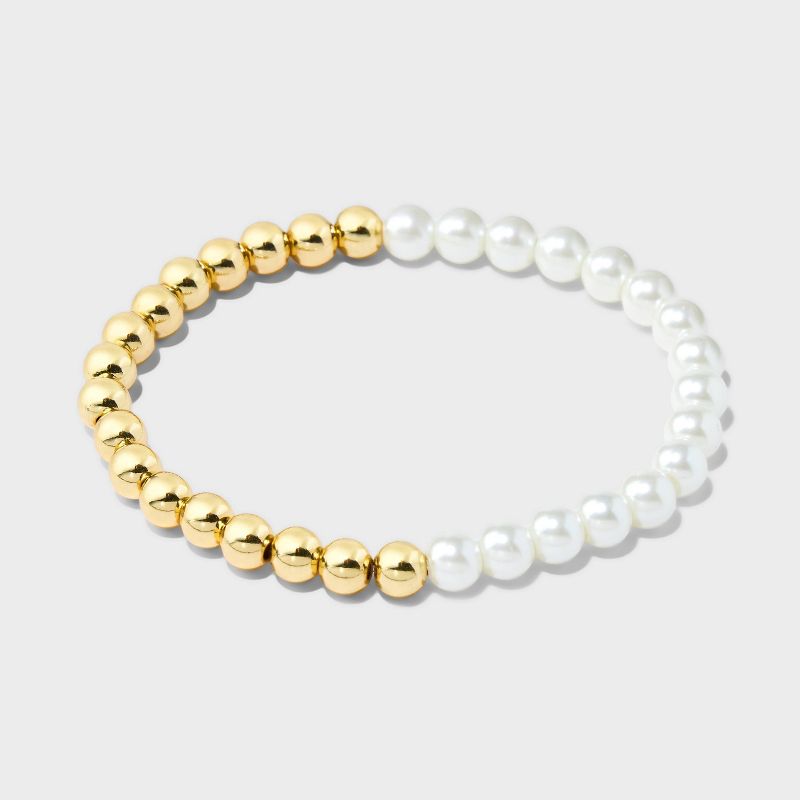 SUGARFIX by BaubleBar Two-Toned Pearl Stretch Bracelet - Gold, 1 of 5