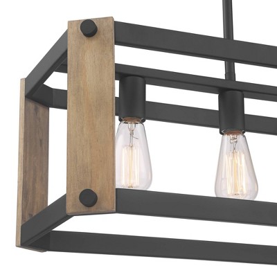 Black and Ash Wood Farmhouse Linear Pendant Chandelier
