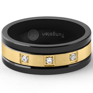 Pompeii3 Men's Black & Gold Plated Tungsten 8mm Lab Created Diamond Wedding Band - 1 of 4