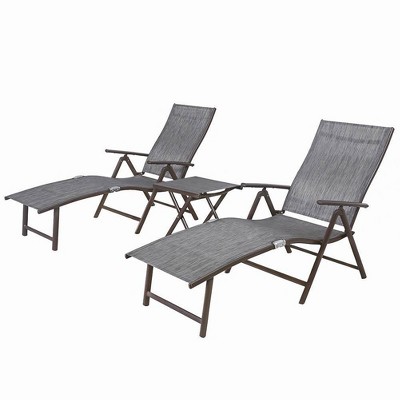 2-Person Black and Gray Aluminum Adjustable Chaise Lounge Set with Table