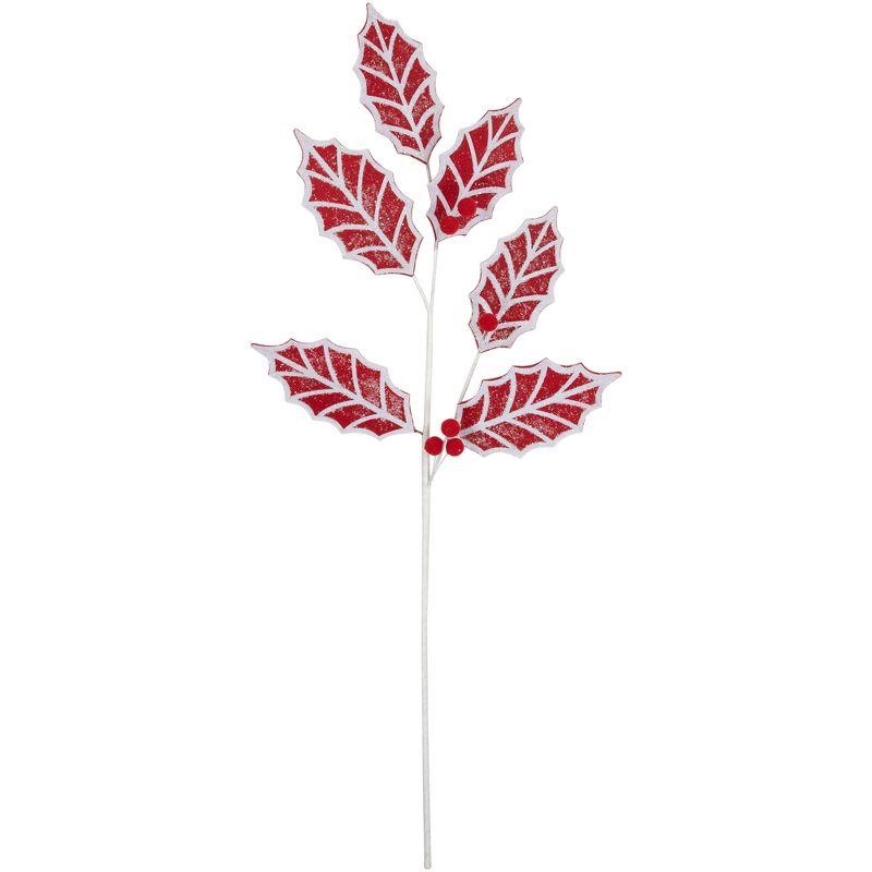 Northlight 26" Red and White Frosted Holly Christmas Spray, 1 of 5