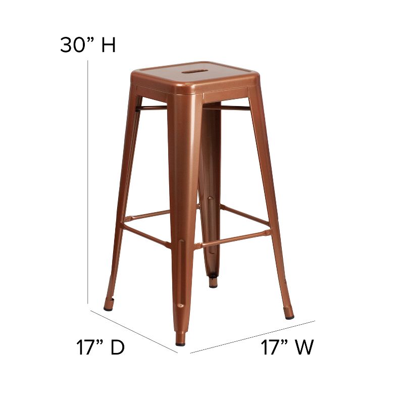 Emma and Oliver Commercial Grade 30"H Backless Metal Indoor-Outdoor Barstool with Square Seat, 5 of 11
