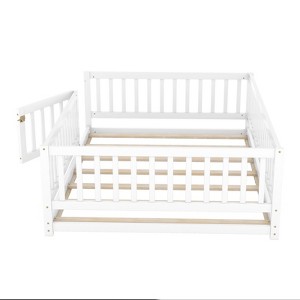 SEVOBAL Kids Beds Full Size Montessori Floor Bed with Slats Fence and Door Sturdy Pine Wood Easy Assembly for Kids, White, 78.74"*16.73"*6.69" - 1 of 4