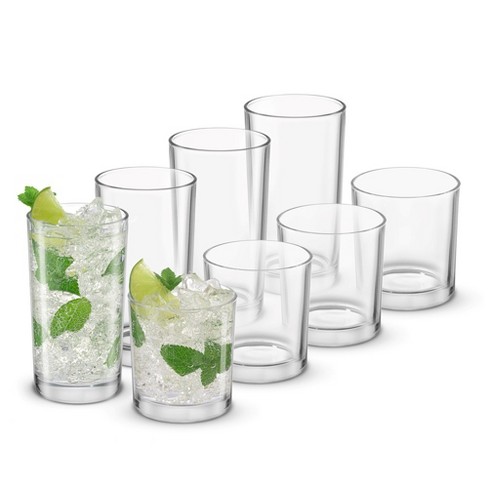 JoyJolt Alain Drinking Glasses Set of 8 Glass Tumblers. Highball 14oz Bar  Glasses and Lowball 10oz Rocks Glasses Set