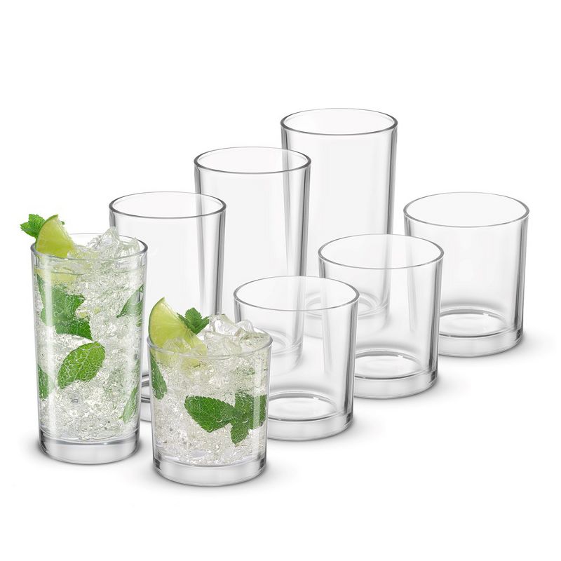 JoyJolt Alain Drinking Glasses Set of 8 Glass Tumblers. Highball 14oz Bar Glasses and Lowball 10oz Rocks Glasses Set, 1 of 8