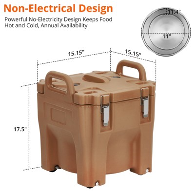 Food Insulated Bucket 20L with Directional Casters, Spoon Included, Base Support, Durable Stainless Steel Lining