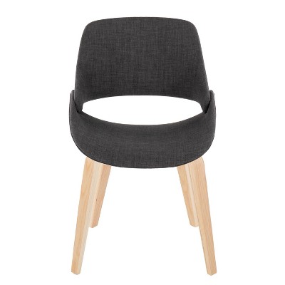 Charcoal Faux Leather Upholstered Side Chair with Natural Wood Legs