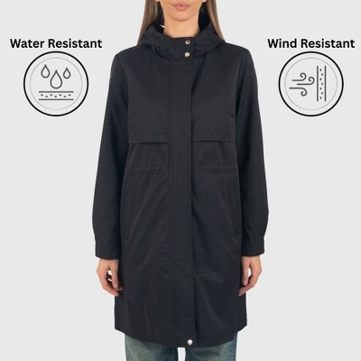 Женские куртки Alpine Swiss Tanya Womens Hooded Rain Jacket Long Raincoat Trench Coat Windbreaker Black XL — фото 2