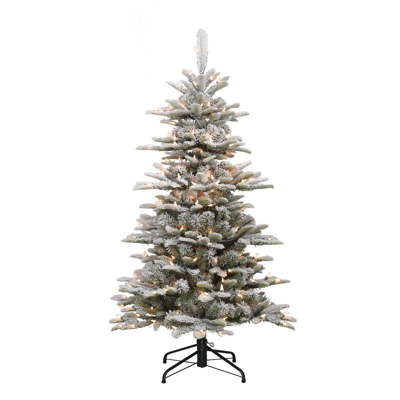 4.5ft Puleo Pre-Lit Flocked Slim Aspen Fir Artificial Christmas Tree Clear Lights, 1 of 5
