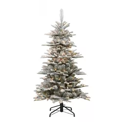 4.5ft Puleo Pre-Lit Flocked Slim Aspen Fir Artificial Christmas Tree Clear Lights
