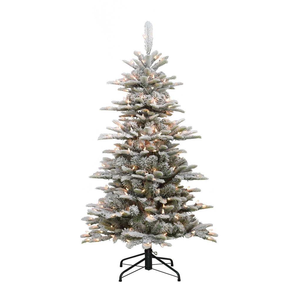 Photos - Garden & Outdoor Decoration Puleo 4.5ft  Pre-Lit Flocked Slim Aspen Fir Artificial Christmas Tree Clear 