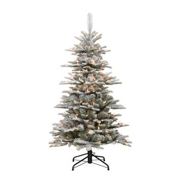 4.5ft Puleo Pre-Lit Flocked Slim Aspen Fir Artificial Christmas Tree Clear Lights