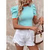 Women's Puff Sleeve Striped Top Casual Slim Fit Crew Neck T - Shirt - 2 of 4