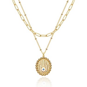 Layered Heart & Arrow Necklace for Women, 18K Gold Plated Dainty Long Choker - 1 of 4