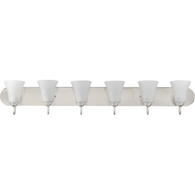 Progress Lighting, Classic Collection, 6-Light Bath, Brushed Nickel, Etched Glass Shades