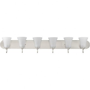 Progress Lighting, Classic Collection, 6-Light Bath, Brushed Nickel, Etched Glass Shades - 1 of 4