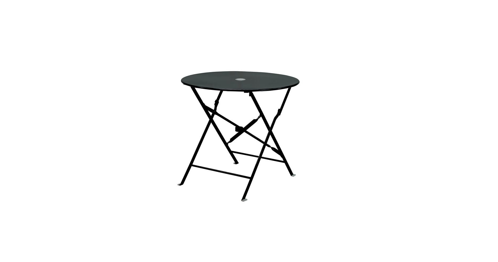Carolina Chair & Table Bistro 30" Round Folding Outdoor Table - Umbrella Hole - Black