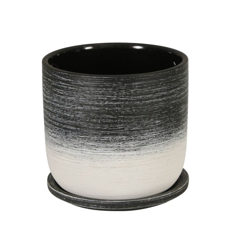Sagebrook Home 6&#34; Wide Ceramic Planter Pot with Saucer Black, 1 of 5