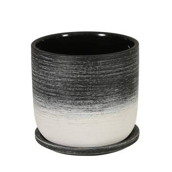 Sagebrook Home 6" Wide Ceramic Planter Pot with Saucer Black