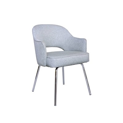 Sleek Gray Linen and Chrome Guest Chair with Fixed Arms