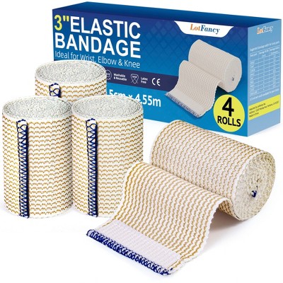 LotFancy 4 Pack Cotton Elastic Bandage Wrap 3 in x 15 feet , Cotton Compression Bandages