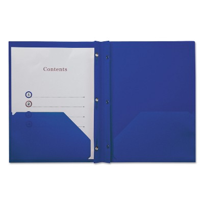 Universal Plastic Twin-Pocket Report Covers with 3 Fasteners 100 Sheets NavyBlue 10/PK 20551