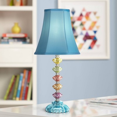 Teal Blue Bell Shade Multi-Color Glass Table Lamp for Kids