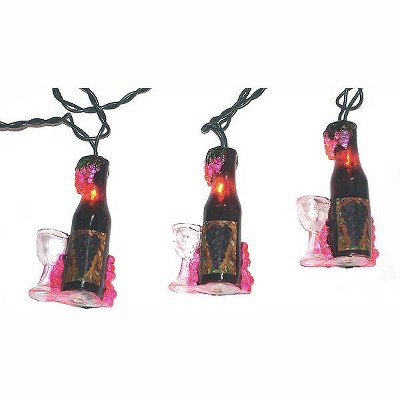 Kurt S. Adler Tuscan Winery Red Wine Bottle Decorative Christmas Lights - 9 ft Green Wire