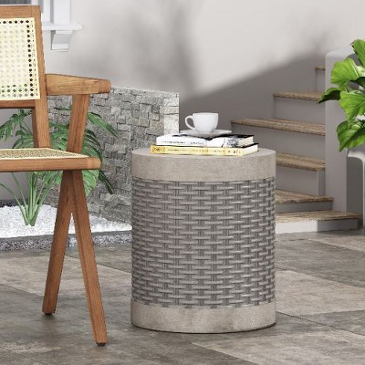 NicBex Modern Powder Coated Iron Outdoor End Table, Black Brush Silver Finish Patio Side Table, Square Outdoor Side Table