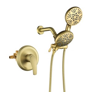 Cobbe Single Handle Wall Mount Shower Kit with 5 Settings Showerhead 7 Settings Handheld Shower and 59-Inch Hose with Valve Brushed Gold - 1 of 4