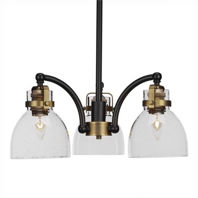 Toltec Lighting Easton 3 - Light Chandelier in  Matte Black/Brass with 6" Smoke Bubble Shade