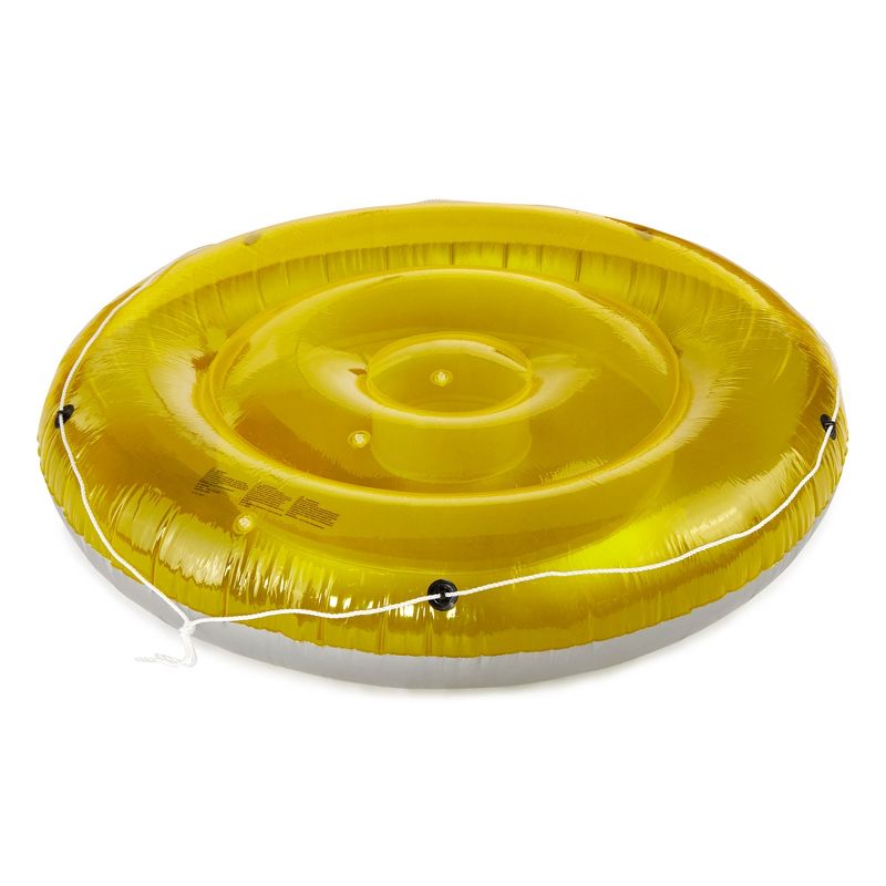 Swimline 9050 Giant 72 Inch Round Tube Swimming Pool or Lake 2 Person Sun Tan Lounger Island Float Inflatable with Rope, Yellow, 1 of 7