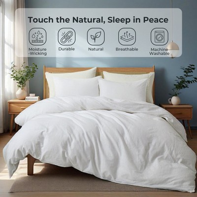 Peace Nest Linen Cotton Blend Duvet Cover Set, Durable, Breathable & Moisture-Wicking, 3 Piece Bedding Set with Pillow Shams