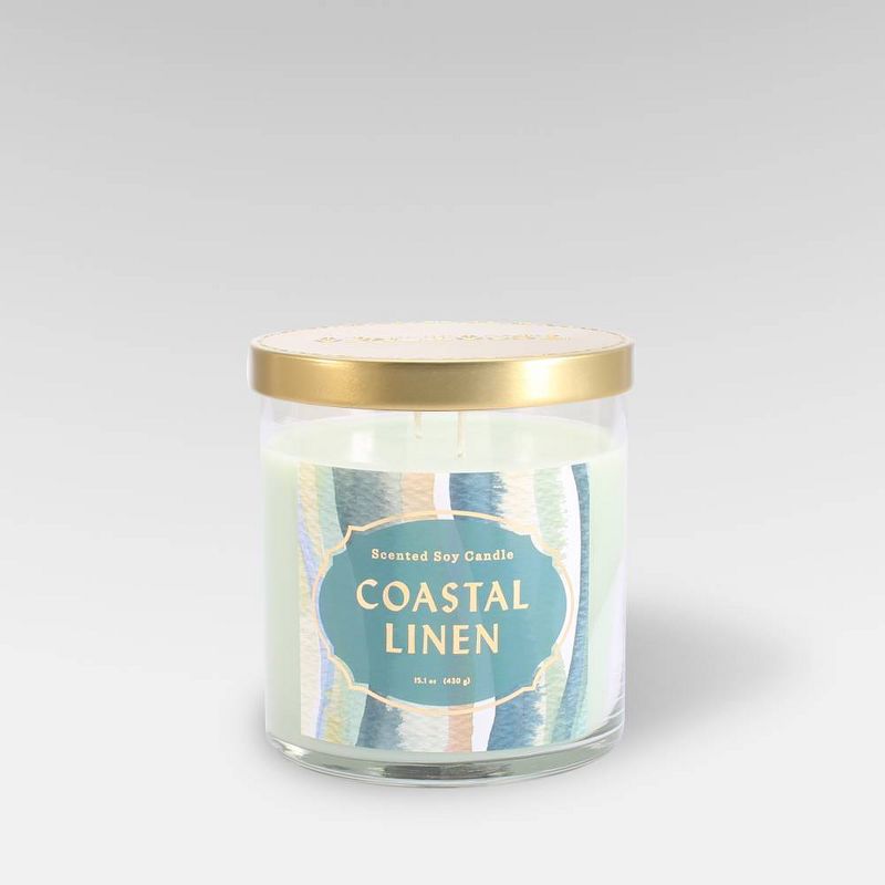15.1oz Lidded Glass Jar 2-Wick Candle Coastal Linen - Opalhouse&#8482;, 2 of 3