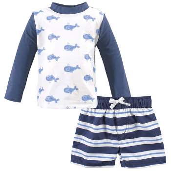 Hudson Baby Infant Boy Swim Rashguard Set, Blue Whale