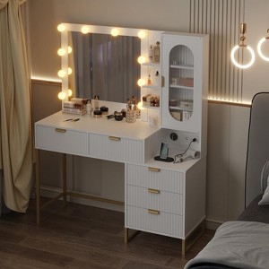 Makeup Vanity with Lighted Mirror, Vanity Desk with Power Strip - 1 of 4