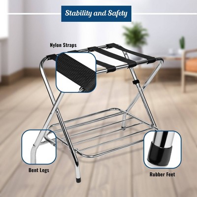 Chrome Folding Luggage Rack with Double Tier Storage