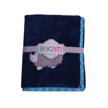 Bacati - Woodlands Navy with Grey Border Hedgehog Embroidered Baby Plush Blanket