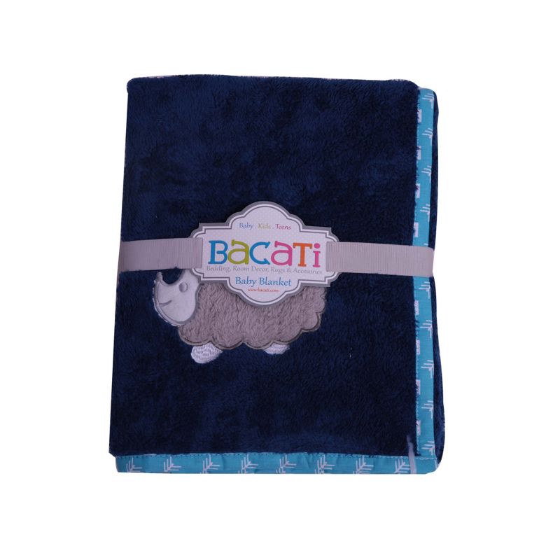 Bacati - Woodlands Navy with Grey Border Hedgehog Embroidered Baby Plush Blanket, 1 of 5