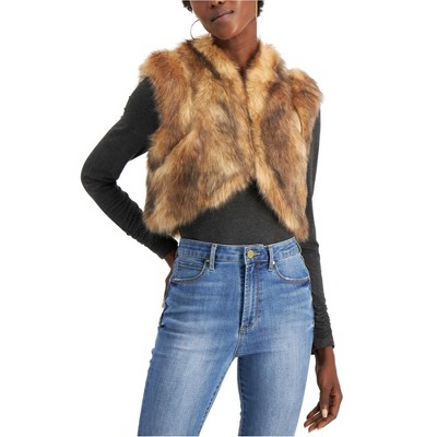 I.N.C International Concepts Womens Faux Fur Shrug Jacket, Brown, Large