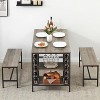 Dining Table Set for 4 People, with 2 Benches, Dining Room Table Set with Wine Rack and Storage Shelf for Homes, Apartments, Small Kitchens - 3 of 4