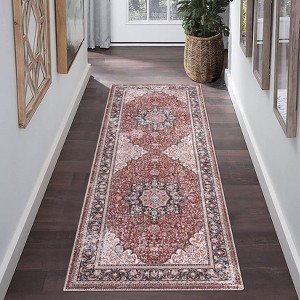Washable Vintage Printed Rug Non Slip Low Pile Rug Soft Throw Floor Cover Foldable Indoor Carpet for Living Room Bedroom Playroom - 1 of 4