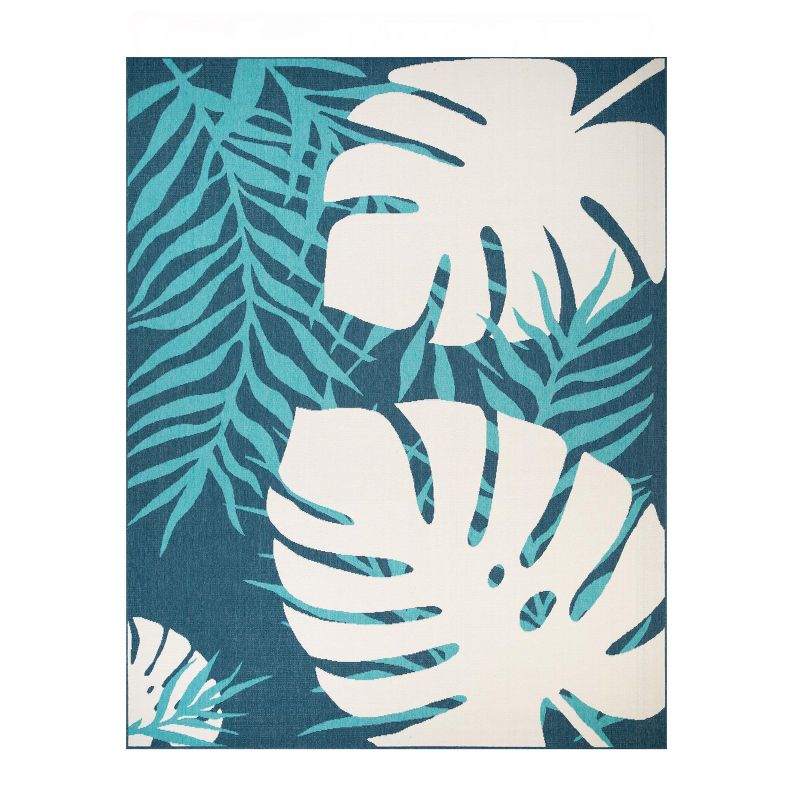 Modern Oversized Tropical Leaves Coastal Indoor Outdoor Area Rug by Blue Nile Mills, 1 of 7
