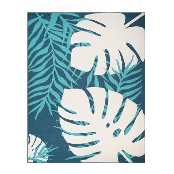 Modern Oversized Tropical Leaves Indoor Outdoor Runner or Area Rug by Blue Nile Mills